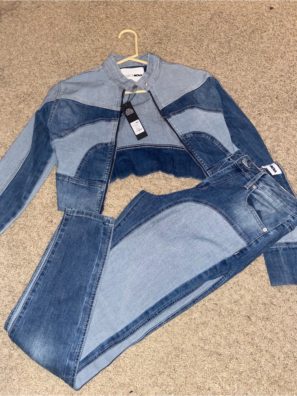Fashion nova Two-Tone Light and Dark Blue Denim Jacket